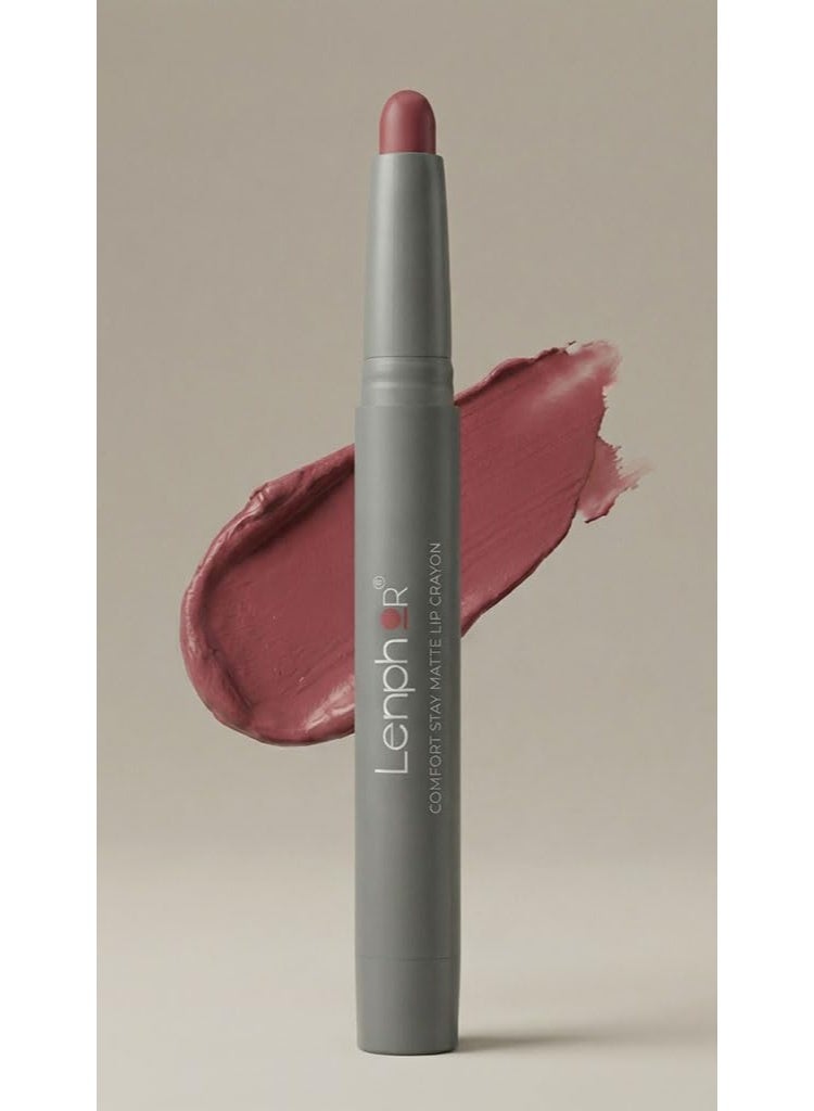 LENPHORComfort Stay Matte Lip Crayon Lightweight & Smudge-Proof Matte Lip with Hyaluronic Acid, Avocado Oil & Jojoba Oil Smoothing & Hydrating 1.5g, Coral Tree| Light-weight - Image 1