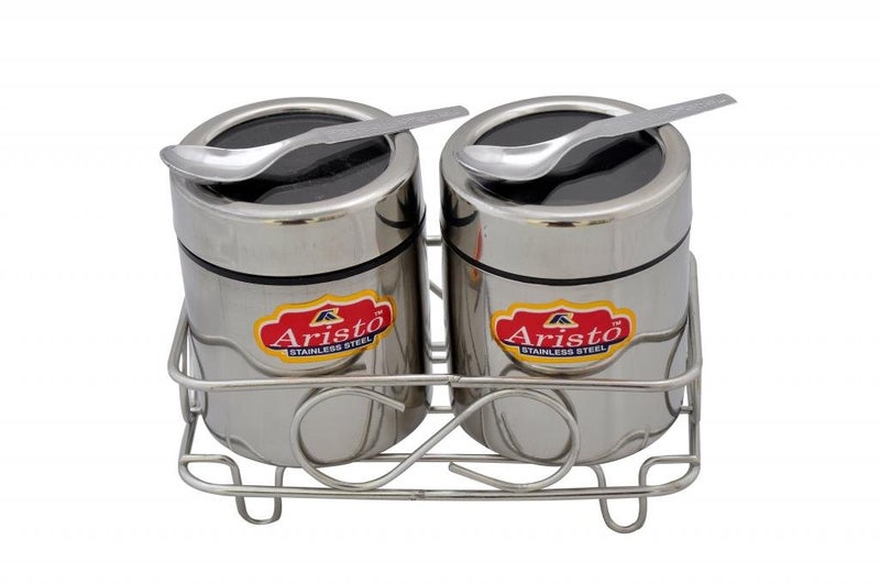 ARISTO VR493 Stainless Steel Dry Fruit/Mukhwas Container - 300 g, 2 Pieces, Silver - Image 1