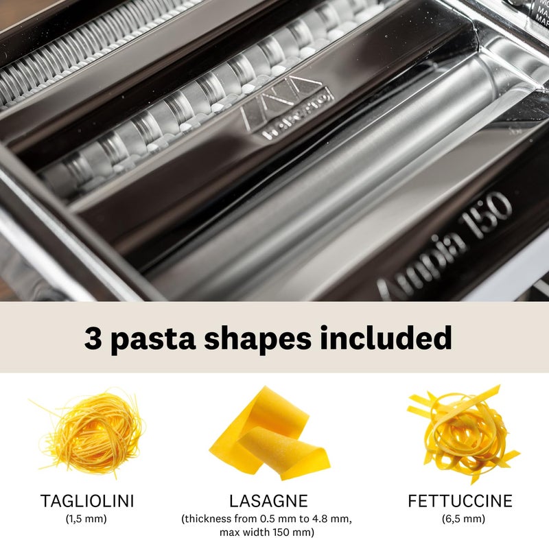 MARCATO Made in Italy Ampia 150 Classic Manual Pasta Machine, Chrome Steel. Makes Lasagne, Fettuccine & Tagliolini - Image 3