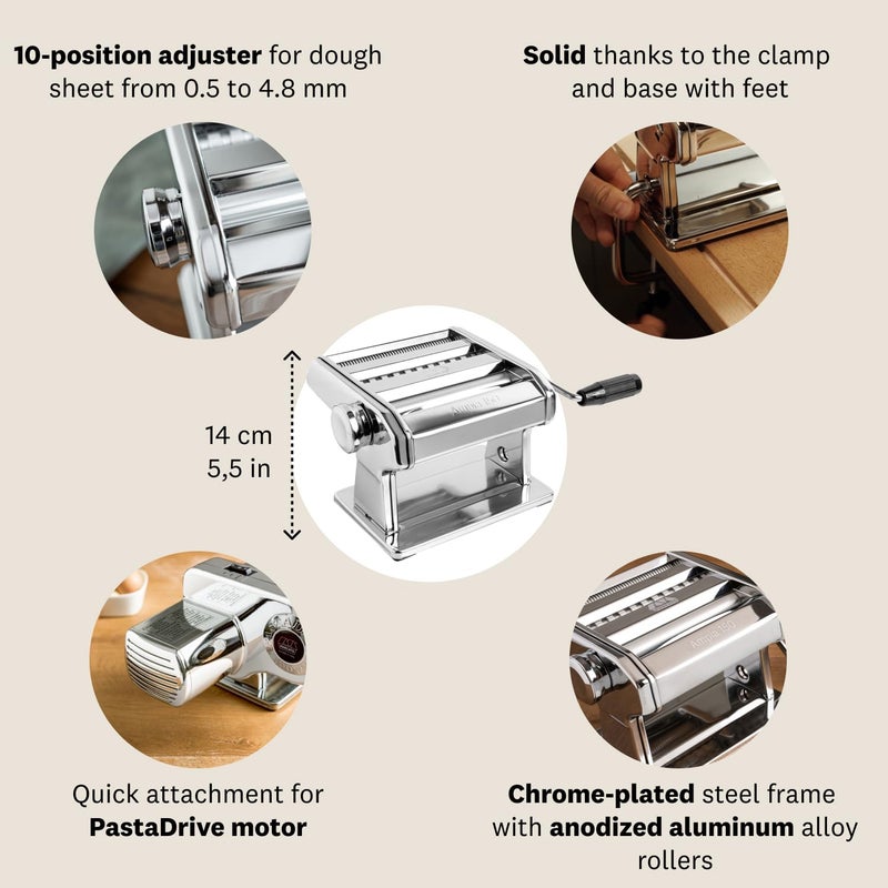 MARCATO Made in Italy Ampia 150 Classic Manual Pasta Machine, Chrome Steel. Makes Lasagne, Fettuccine & Tagliolini - Image 5