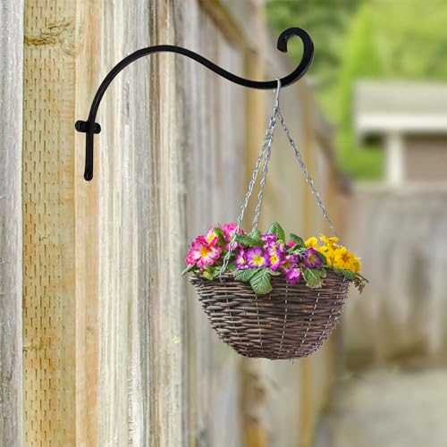 Hourleey 4 Pack Plant Hanger Outdoor, 12 Inch Heavy-Duty Hanging Plant Hook for Outside Basket, Black Metal Wall Mount Plant Bracket Hook for Flower Baskets Bird Feeder - Image 4