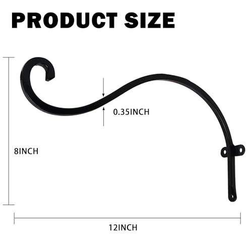 Hourleey 4 Pack Plant Hanger Outdoor, 12 Inch Heavy-Duty Hanging Plant Hook for Outside Basket, Black Metal Wall Mount Plant Bracket Hook for Flower Baskets Bird Feeder - Image 2