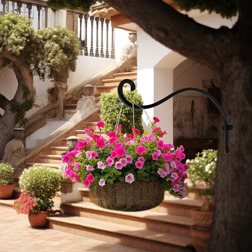 Hourleey 4 Pack Plant Hanger Outdoor, 12 Inch Heavy-Duty Hanging Plant Hook for Outside Basket, Black Metal Wall Mount Plant Bracket Hook for Flower Baskets Bird Feeder - Image 5