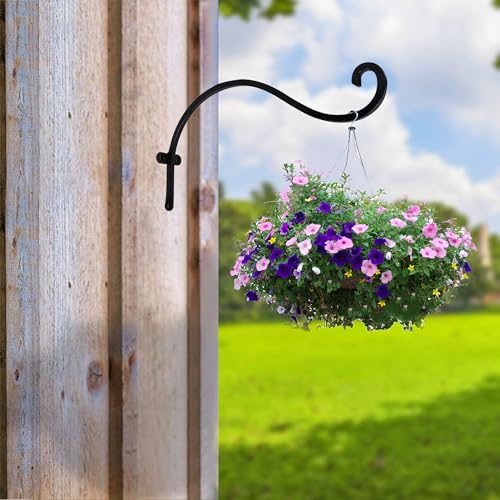 Hourleey 4 Pack Plant Hanger Outdoor, 12 Inch Heavy-Duty Hanging Plant Hook for Outside Basket, Black Metal Wall Mount Plant Bracket Hook for Flower Baskets Bird Feeder - Image 3