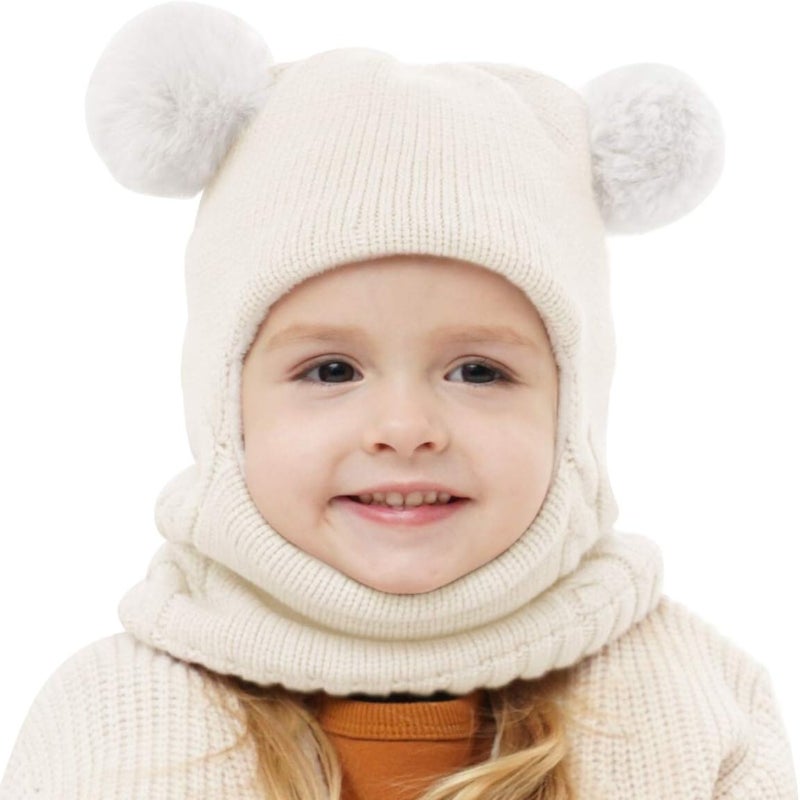 Baby Knit Hat Scarf Set: 6-24 Months White Soft Windproof Knit - Cute Versatile Baby Winter Set for Unisex Infant Toddler Cold Weather - Image 1