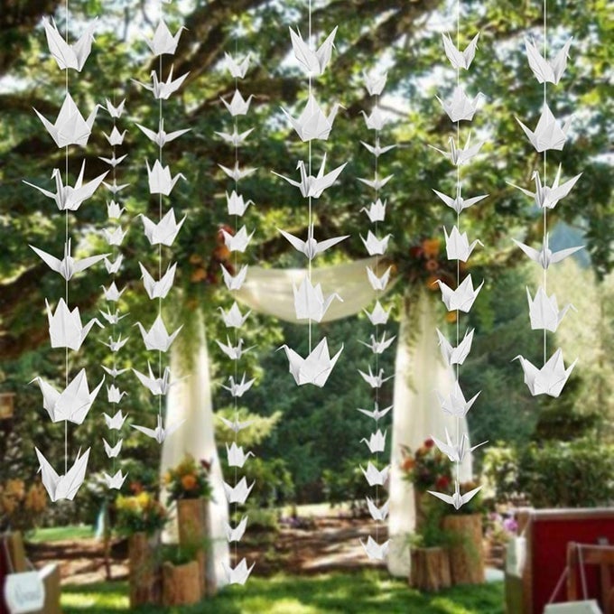 10STRINGS 59 BIG SIZE PREMADE WHITE ORIGAMI PAPER CRANES GARLANDS FOR RUSTIC WEDDING PARTY DECORATIONS ORIGAMI CRANES FOLDED BIRD STREAMERS