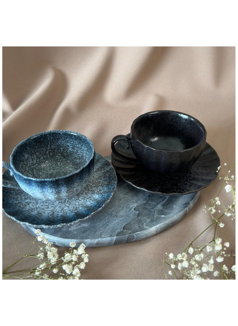 Qahwa Mug with saucer made of ceramic and elegant design in black color  - Image 3