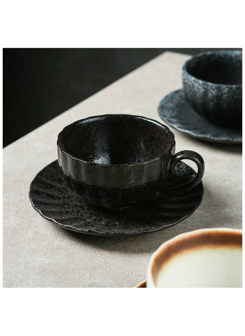 Qahwa Mug with saucer made of ceramic and elegant design in black color  - Image 4