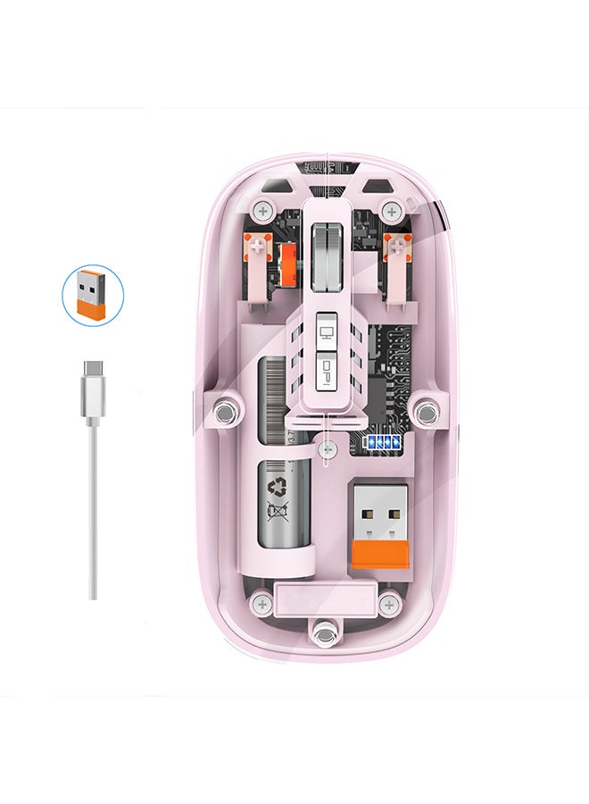 O Ozone Bluetooth Wireless Mouse, Transparent Magnetic Mouse Triple Mode USB C Rechargeable Slim Silent Computer Mice - Pink - Image 1