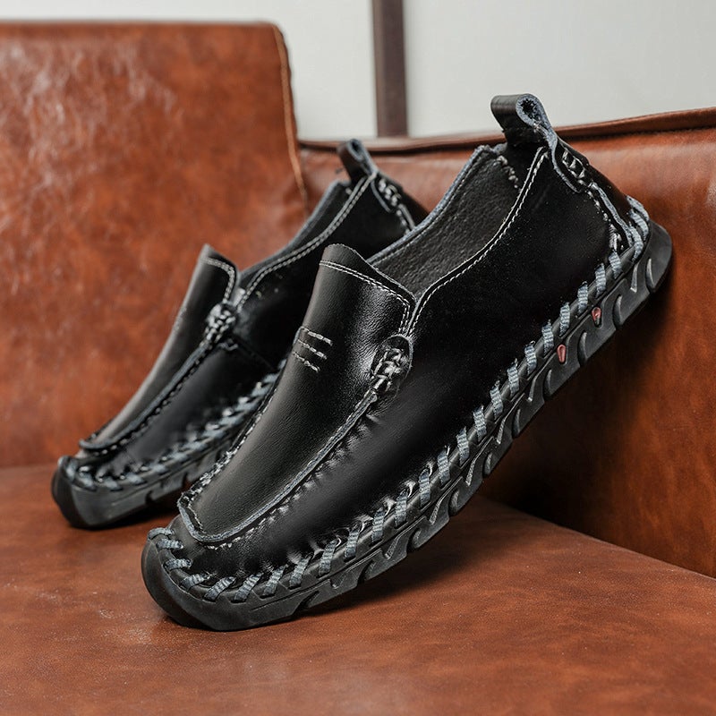 Spring Large Size Hand-Stitched Beanie Shoes Men'S Shoes Genuine Leather Men'S Casual Leather Shoes Korean Fashionable Versatile Driving Shoes - Image 2