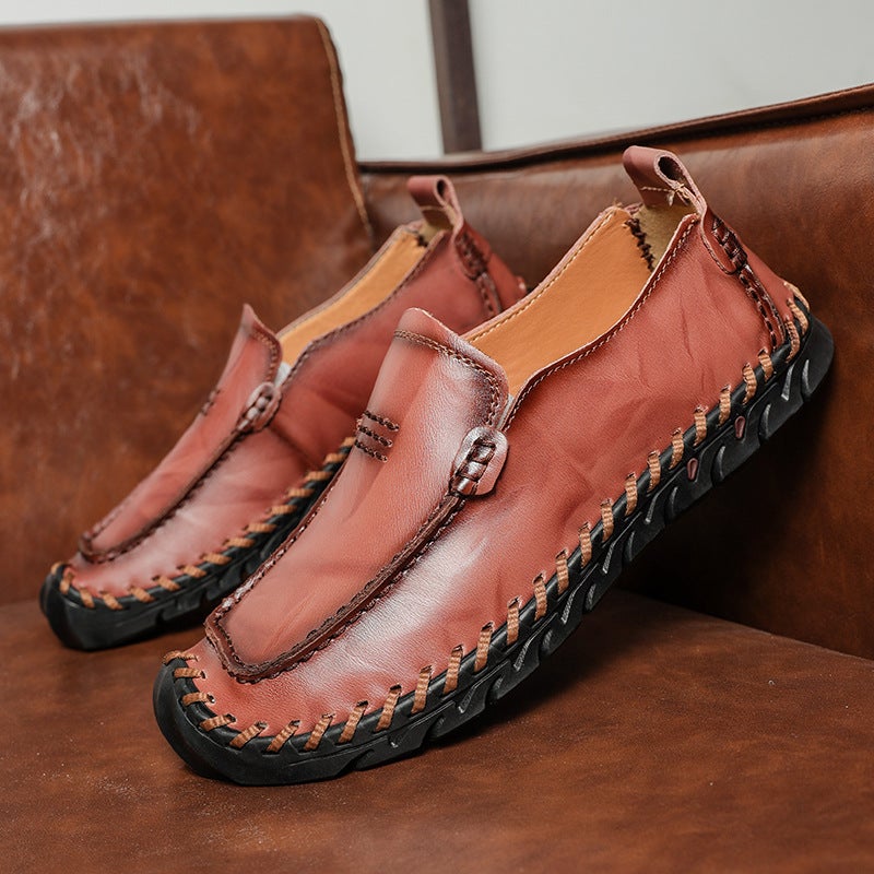 Spring Large Size Hand-Stitched Beanie Shoes Men'S Shoes Genuine Leather Men'S Casual Leather Shoes Korean Fashionable Versatile Driving Shoes - Image 4