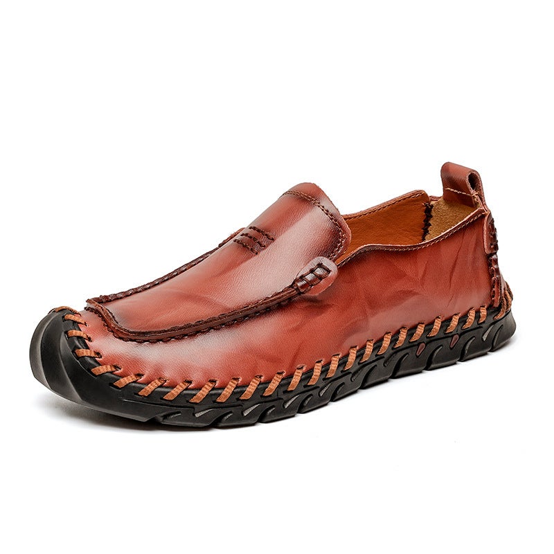 Spring Large Size Hand-Stitched Beanie Shoes Men'S Shoes Genuine Leather Men'S Casual Leather Shoes Korean Fashionable Versatile Driving Shoes - Image 1