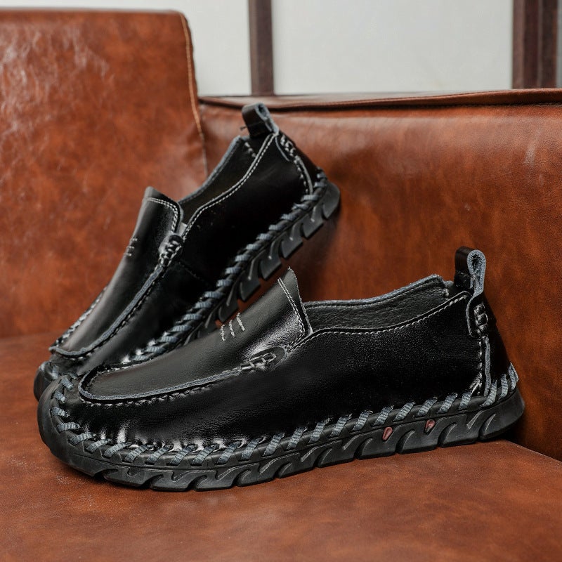 Spring Large Size Hand-Stitched Beanie Shoes Men'S Shoes Genuine Leather Men'S Casual Leather Shoes Korean Fashionable Versatile Driving Shoes - Image 3