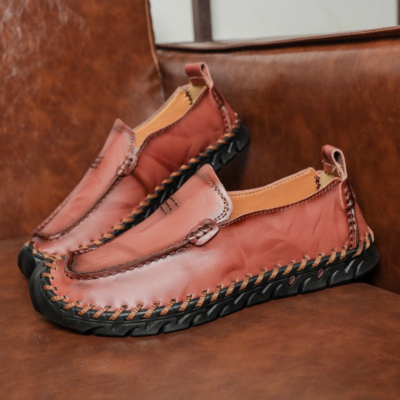 Spring Large Size Hand-Stitched Beanie Shoes Men'S Shoes Genuine Leather Men'S Casual Leather Shoes Korean Fashionable Versatile Driving Shoes - Image 5