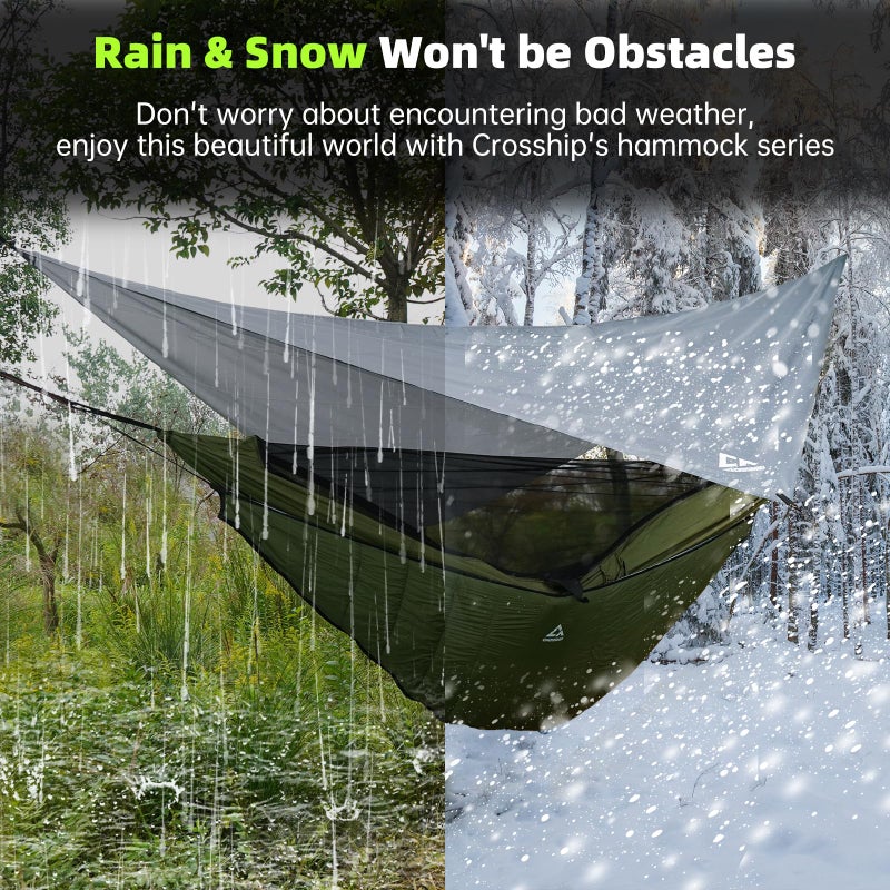 Crosship Camping Hammock with Mosquito Net, Underquilt & Rain Fly Tarp â€“ 2 Person Portable Backpacking Hammock Set for Hiking, Backpacking, Travel, Backyard, Beach â€“ Holds Up to 500lbs (Green) - Image 3