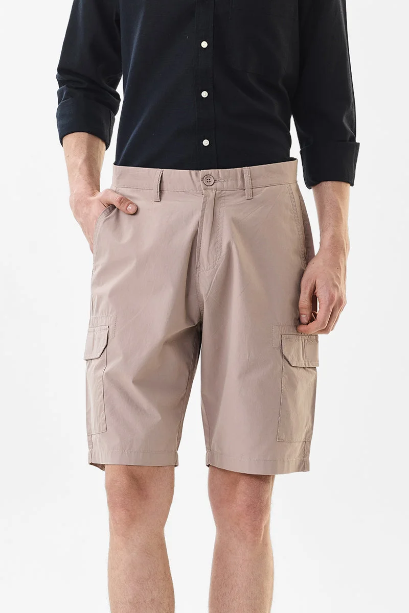SNITCH Regular Fit Cotton Light Brown Shorts