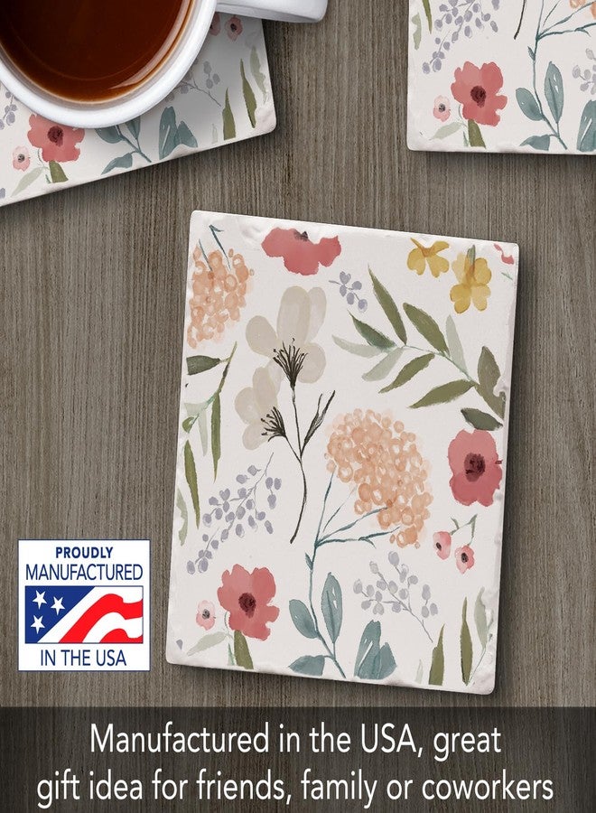 Counterart Thirstystone Pink Multi-Floral Single Absorbent Stone Coaster with Protective Cork Backing Manufactured in The USA 4" Square, Colorful, Artistic, Easily Wipes Clean - Image 2