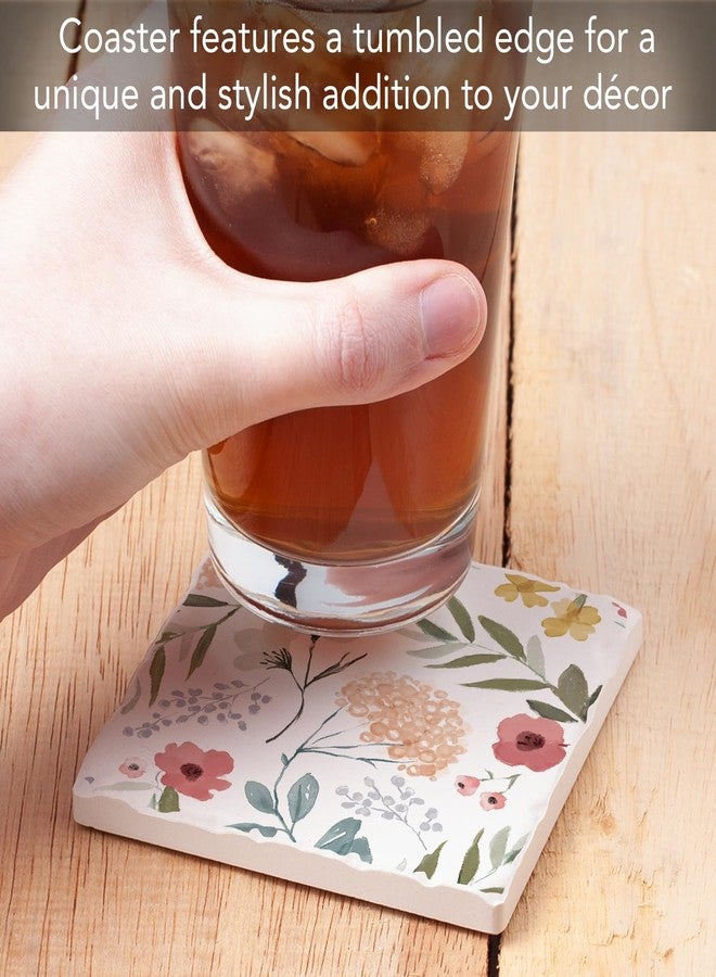 Counterart Thirstystone Pink Multi-Floral Single Absorbent Stone Coaster with Protective Cork Backing Manufactured in The USA 4" Square, Colorful, Artistic, Easily Wipes Clean - Image 3