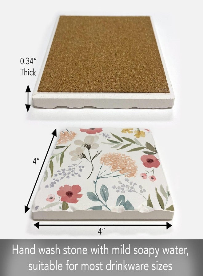 Counterart Thirstystone Pink Multi-Floral Single Absorbent Stone Coaster with Protective Cork Backing Manufactured in The USA 4" Square, Colorful, Artistic, Easily Wipes Clean - Image 4