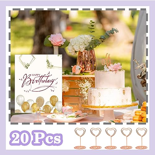CUNGLIN Table Number Holders Place Card Holder Stand 20 Pack, Gold Heart Shape Holder for Wedding Party Mini Photo Playing Cards Holder Picture Menu Memo Christmas Card Holder Clips - Image 3