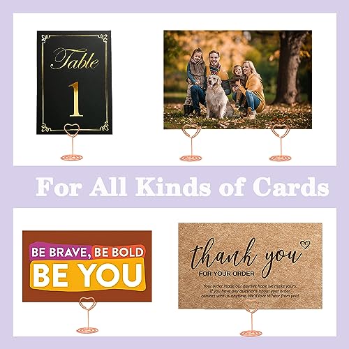 CUNGLIN Table Number Holders Place Card Holder Stand 20 Pack, Gold Heart Shape Holder for Wedding Party Mini Photo Playing Cards Holder Picture Menu Memo Christmas Card Holder Clips - Image 2