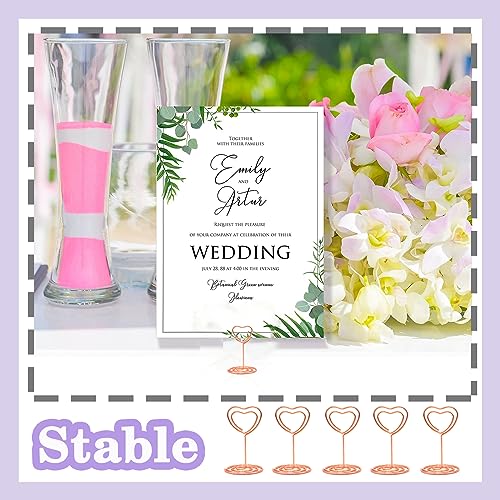 CUNGLIN Table Number Holders Place Card Holder Stand 20 Pack, Gold Heart Shape Holder for Wedding Party Mini Photo Playing Cards Holder Picture Menu Memo Christmas Card Holder Clips - Image 5