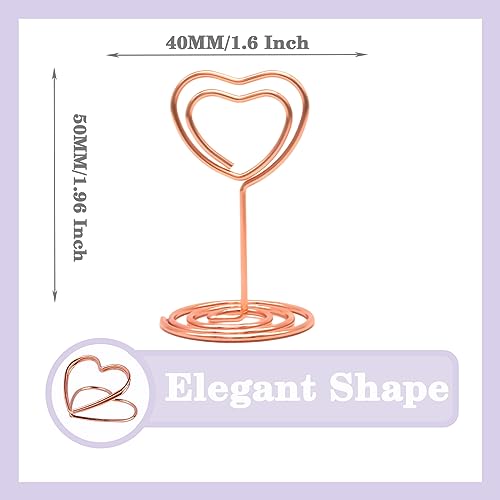 CUNGLIN Table Number Holders Place Card Holder Stand 20 Pack, Gold Heart Shape Holder for Wedding Party Mini Photo Playing Cards Holder Picture Menu Memo Christmas Card Holder Clips - Image 4