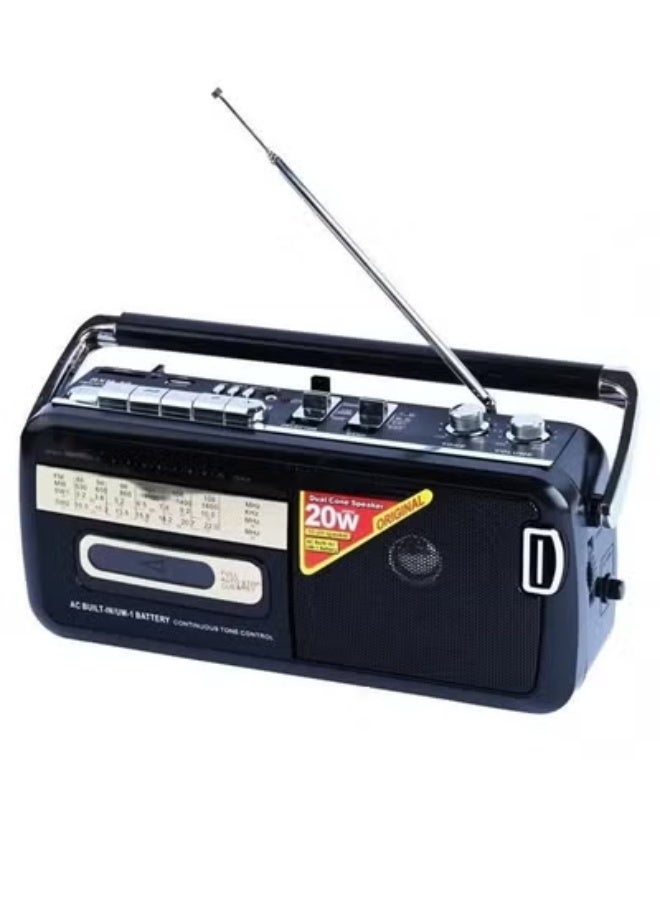 REFURA Radio Cassette Recorder 30W Black | Supports USB/FM / SW1 / SW2-4 Band/Earphone Jack M-50 - Image 1