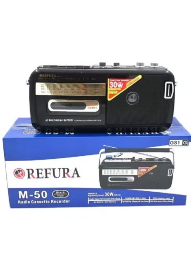 REFURA Radio Cassette Recorder 30W Black | Supports USB/FM / SW1 / SW2-4 Band/Earphone Jack M-50 - Image 4