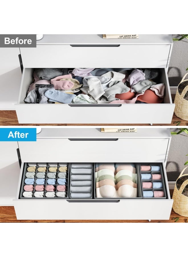 4 Pack Drawer Organizers for Underwear & Socks – Foldable Non-Woven Fabric Closet Storage Boxes with Multi-Cell Dividers (6 / 7 / 8 / 24 Cells) – Space-Saving Storage for Socks, Underwear, Bras, Ties – Moisture & Tear Resistant, Easy to Use- Grey - Image 5
