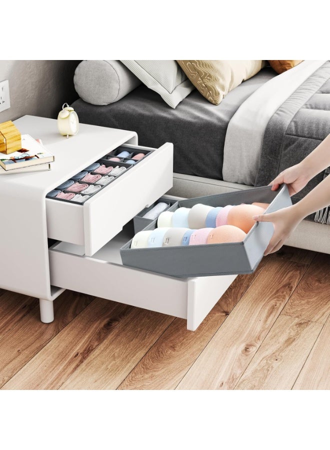4 Pack Drawer Organizers for Underwear & Socks – Foldable Non-Woven Fabric Closet Storage Boxes with Multi-Cell Dividers (6 / 7 / 8 / 24 Cells) – Space-Saving Storage for Socks, Underwear, Bras, Ties – Moisture & Tear Resistant, Easy to Use- Grey - Image 4