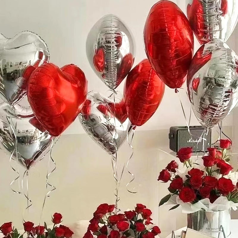 Jangostor 60 PCS Heart Shape Foil Balloons, 10 Inch Red Pink Silver Heart Foil Balloons Mylar Heart Shaped Balloons Heart Balloons Aluminum Foil Balloons for Valentine Day Birthday Engagement Wedding - Image 4