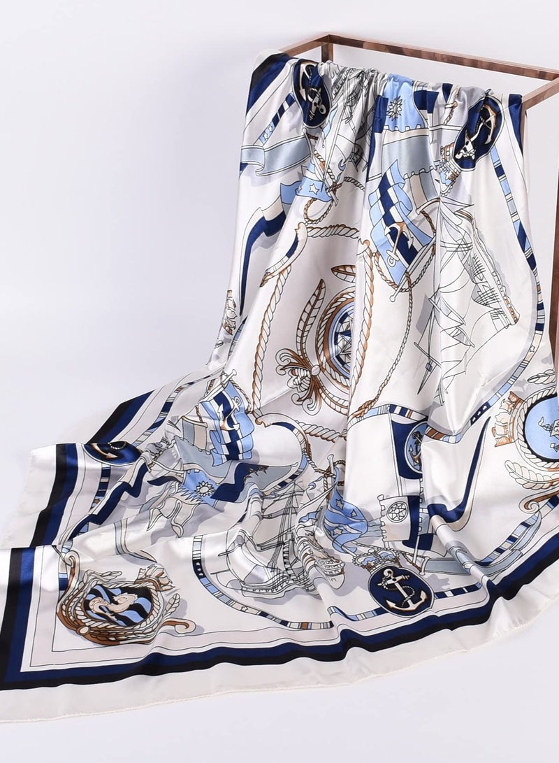 SOLARAE Women's Silk Bandana, Hair Scarf, 35" Square Scarf, Print Color Elegant Geometric Pattern Bunches for Girls Hairstyle Decorations (4 Pcs) - Image 4