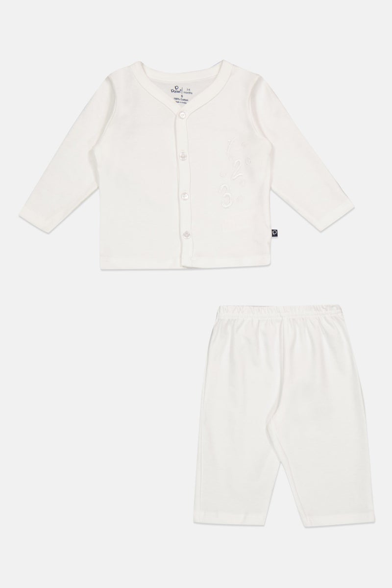 POPEES Toddlers Boy 2 Pcs Embroidered Top And Pants Set, White - Image 2