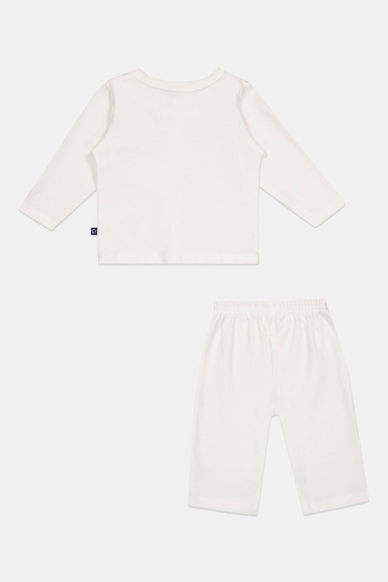POPEES Toddlers Boy 2 Pcs Embroidered Top And Pants Set, White - Image 3