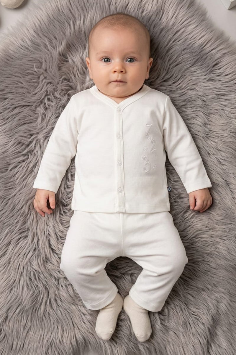 POPEES Toddlers Boy 2 Pcs Embroidered Top And Pants Set, White - Image 1