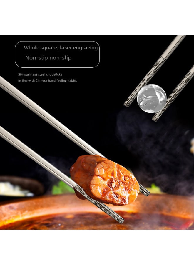 Factory Direct Supply 316L Stainless Steel Chopsticks Food Grade Household Creative Thickened 304 Non-slip Anti-scald Square Chopsticks Wholesale-Color:Light Body-Specifications:304 [8cm Square Meters] 27cm Hot Pot Public Chopsticks  - Image 3