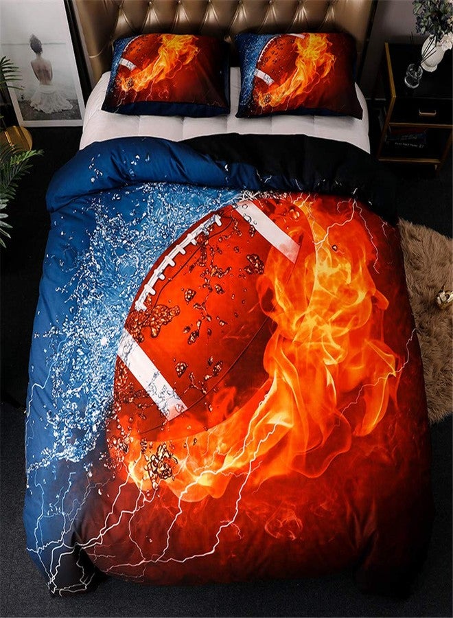MOZEO 3D Football Bedding Duvet Cover Set 3 Piece (1 Duvet Cover+2 Pillowcase) for Teen Boys Sports Microfiber Bedding Quilt (Queen Football) - Image 1