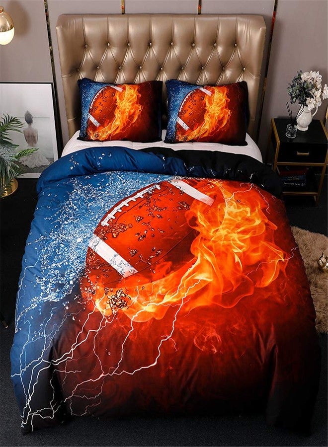 MOZEO 3D Football Bedding Duvet Cover Set 3 Piece (1 Duvet Cover+2 Pillowcase) for Teen Boys Sports Microfiber Bedding Quilt (Queen Football) - Image 3