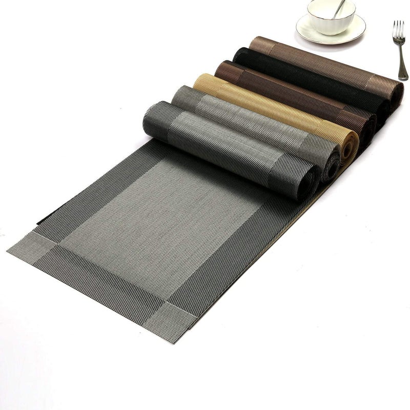 Horoly PVC Easy to Clean Heat and Stain Resistant Woven Vinyl Placemats for Dining Table Gray 6 - Image 5