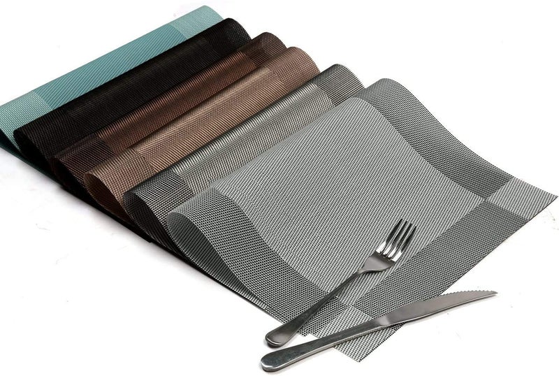 Horoly PVC Easy to Clean Heat and Stain Resistant Woven Vinyl Placemats for Dining Table Gray 6 - Image 4