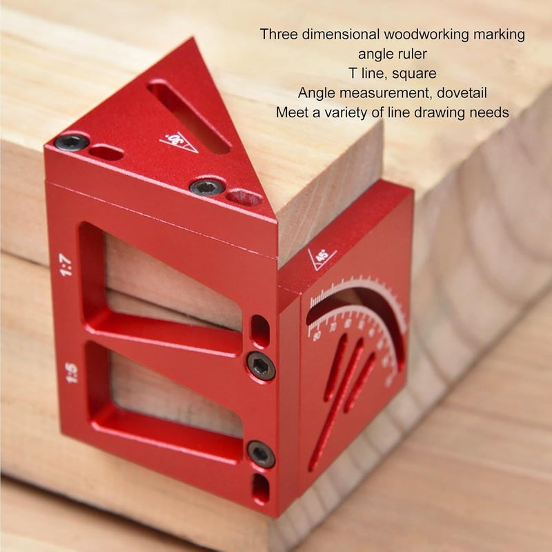 Red Aluminum Alloy Multi Angle 3D Protractor Precision Woodworking Ruler with Dovetail Templates - Image 3