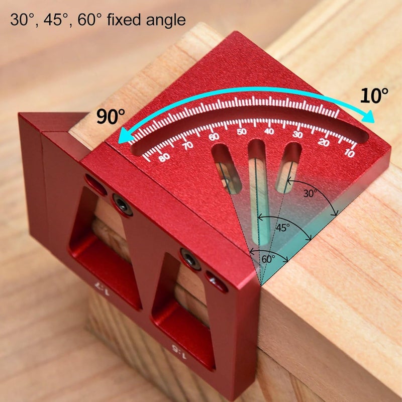 Red Aluminum Alloy Multi Angle 3D Protractor Precision Woodworking Ruler with Dovetail Templates - Image 4