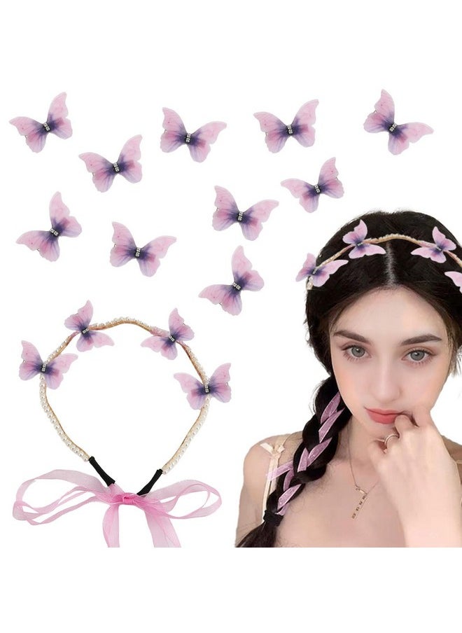 Lydztion Pearl Butterfly Headband With 10 Pcs Butterfly Hair Clips, Purple Hair Accessories For Women Girls  - Image 1