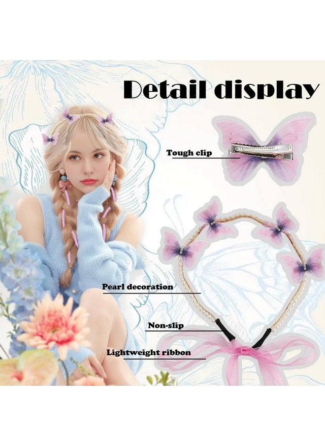 Lydztion Pearl Butterfly Headband With 10 Pcs Butterfly Hair Clips, Purple Hair Accessories For Women Girls  - Image 4