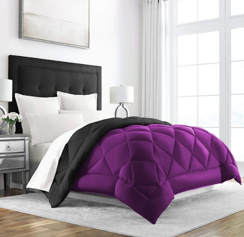 Texlux All Season Microfiber -Reversable Duvet/AC Comforter/Quilt - Black Dark Purple - Single Size 60 Inch x 90 Inch - Image 1