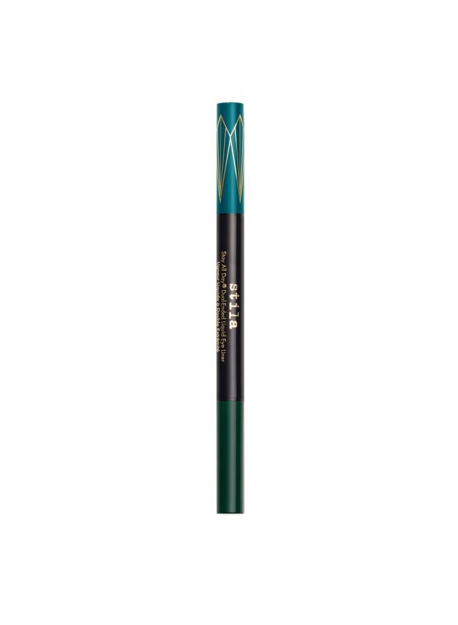 stila قلم كحل سائل مزدوج الطرف طوال اليوم، قلم كحل سهل الاستخدام، مقاوم للتلطخ والنقل، يبقى الكحل طوال اليوم والليل، ينزلق بسلاسة دون انقطاع أو تلطخ أو سحب - أخضر مزرق/جاد زاهي - Image 1