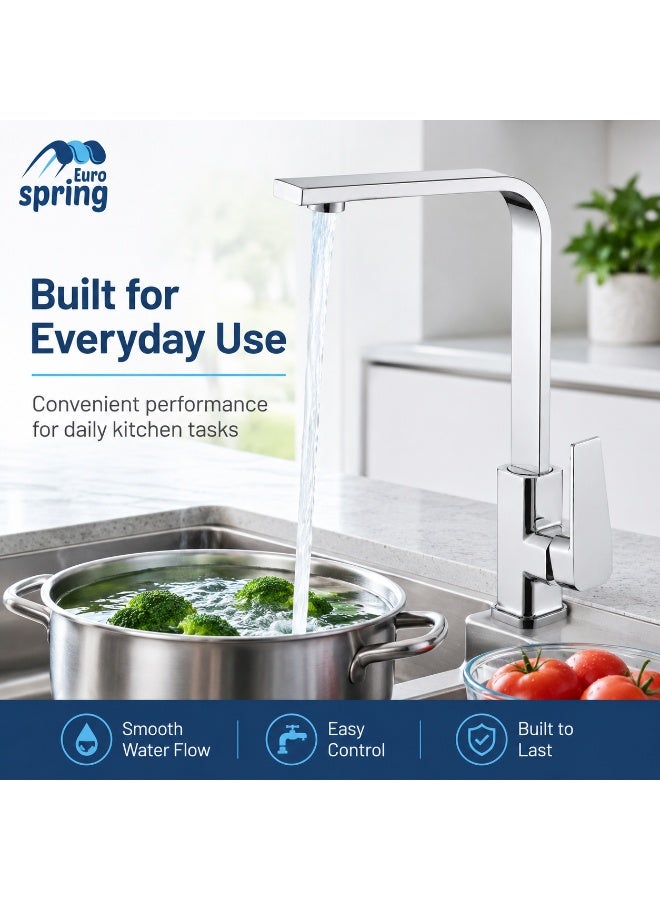 Euro Spring Eurospring Square L-Shape Kitchen Mixer with Swivel Spout - Solid Brass and Chrome - Image 3