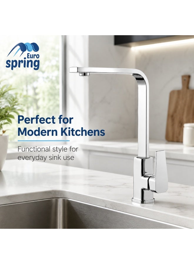 Euro Spring Eurospring Square L-Shape Kitchen Mixer with Swivel Spout - Solid Brass and Chrome - Image 2