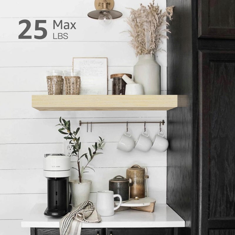 QEEIG Bathroom Floating Shelves for Wall - 15.7" Wall Mounted Shelf Over Toilet Farmhouse Home Decor Display Bookshelf Small 15.7 x 6.7 inch Set of 2, Natural (008-40N) - Image 4